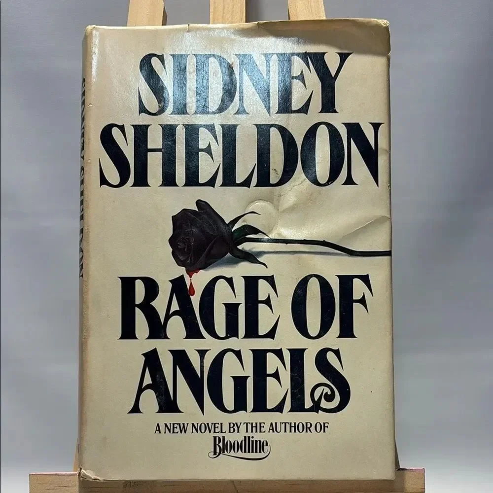 Sidney Sheldon 'Rage of Angels' Book Cover Art - Black and Cream